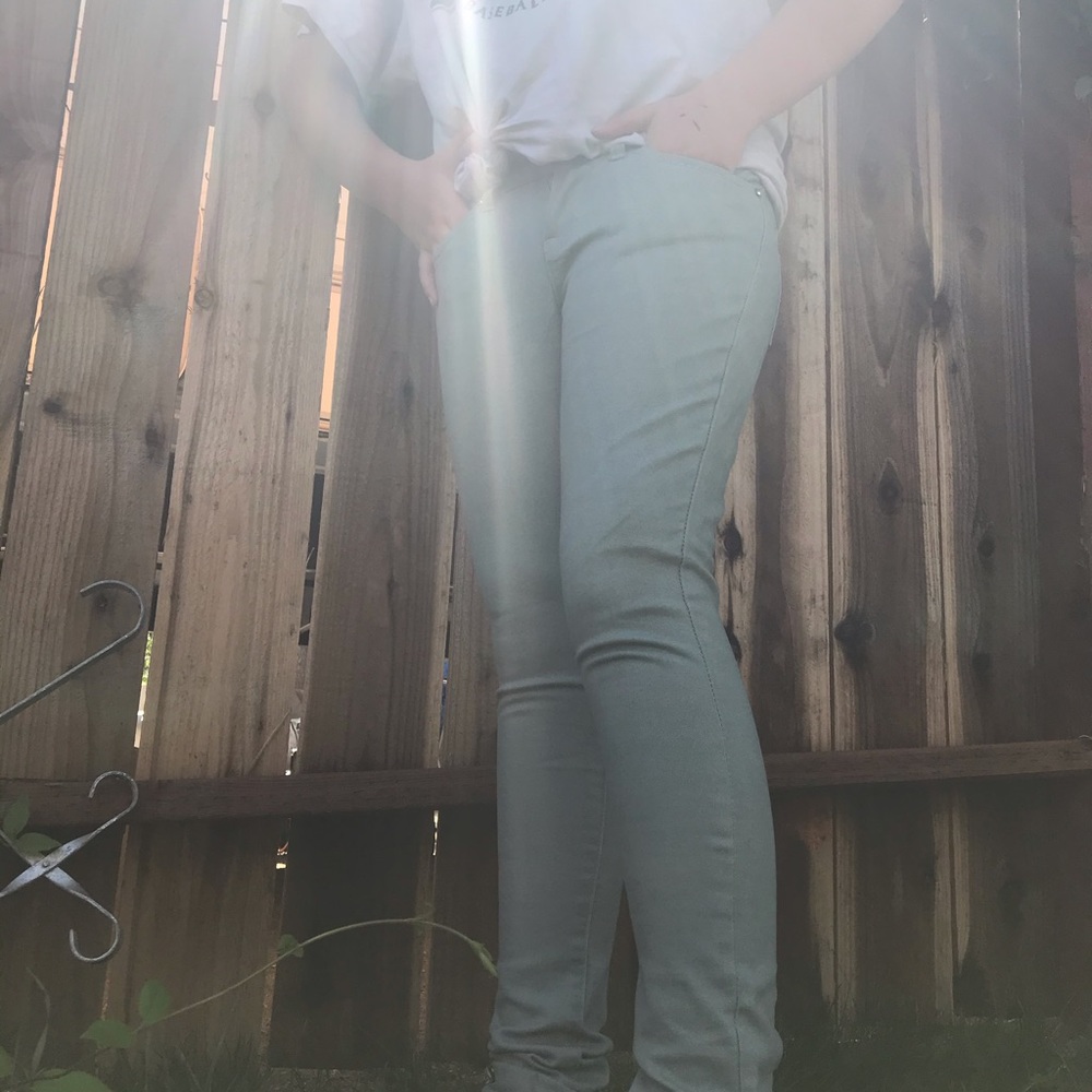 Mint green skinny jeans